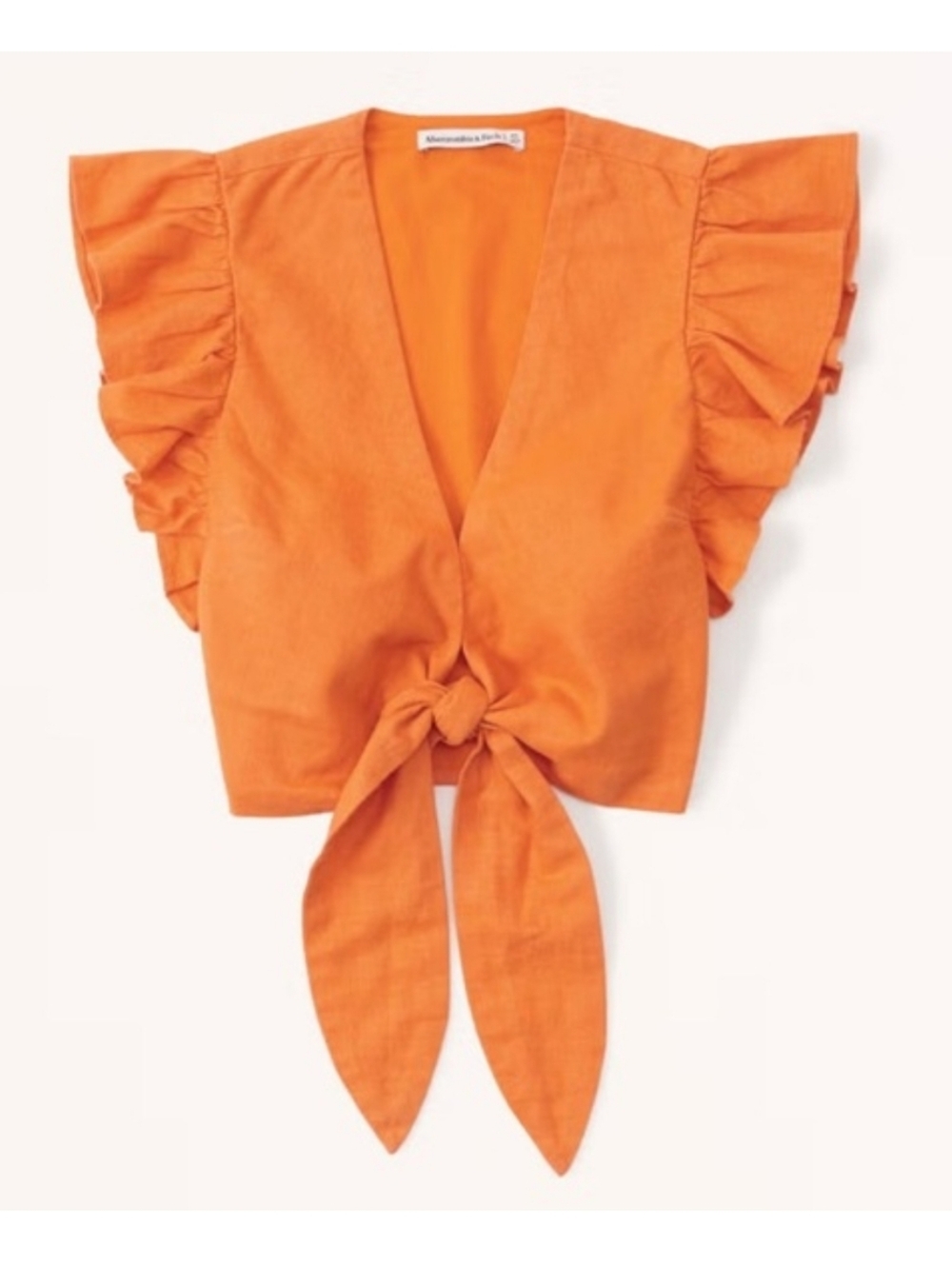 Abercrombie Orange Linen Tie Front Top Ruffle Sleeve Crop Euro Summer. XS - Picture 3 of 16